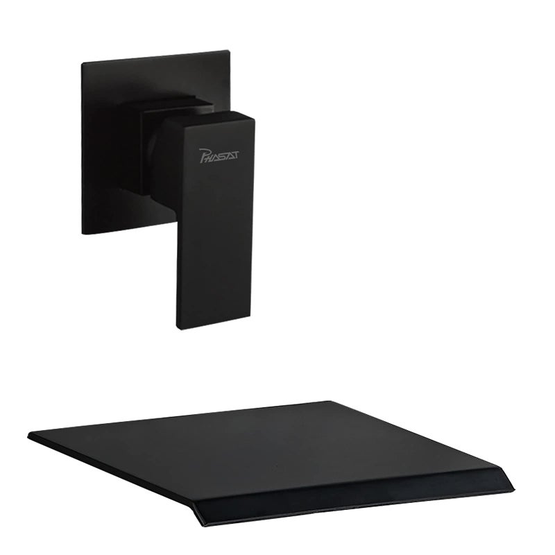 PHASAT Wall Mounted Waterfall Tub Faucet,Brass Waterfall Bathtub Faucet Tub Spout for Bathroom,High Flow Wall Mount Tub Filler Matte Black PTBB02E - Image 1